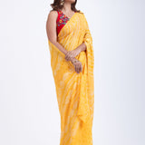 Yellow Pure Bandhani Georgette Saree Front
