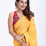 Yellow Pure Bandhani Georgette Saree Close Up
