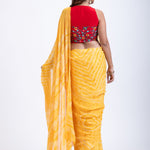 Yellow Pure Bandhani Georgette Saree Back
