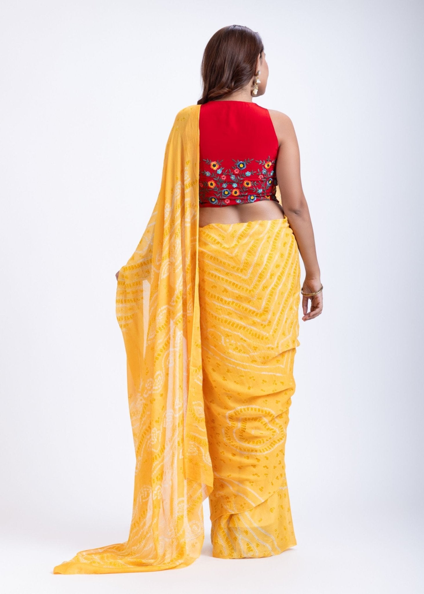 Yellow Pure Bandhani Georgette Saree - Anvi Couture