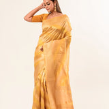 Yellow Handwoven Pure Silk Saree - Anvi Couture