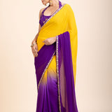 Yellow Purple Embroidered Designer Saree - Side
