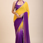 Yellow Purple Embroidered Designer Saree - Pallu
 