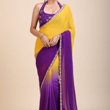 Yellow Purple Embroidered Designer Saree - Pallu
 