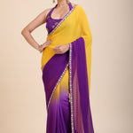 Yellow Purple Embroidered Designer Saree Full
