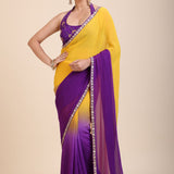 Yellow Purple Embroidered Designer Saree Full
