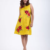 Yellow Short Dress With Embroidered Work Front

