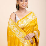 Yellow Silk Saree With White Floral Embroidered Border - Anvi Couture