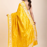 Yellow Silk Saree With White Floral Embroidered Border - Anvi Couture