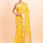 Yellow Silk Saree with Golden Border and Pallu full
