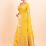 Yellow Silk Saree with Golden Border and Pallu front