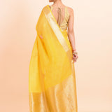 Yellow Silk Saree with Golden Border and Pallu back