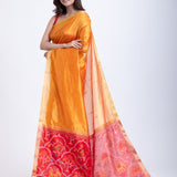 Yellow Silk Saree with Red Patola Pallu Front
