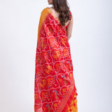 Yellow Silk Saree with Red Patola Pallu Back
