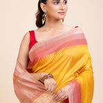 Yellow Soft Silk Saree With Red Border - Anvi Couture