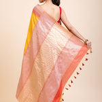 Yellow Soft Silk Saree With Red Border - Anvi Couture