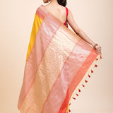 Yellow Soft Silk Saree With Red Border - Anvi Couture