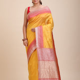 Yellow Soft Silk Saree With Red Border Full
