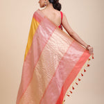 Yellow Soft Silk Saree With Red Border Back
