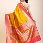 Yellow Soft Silk Saree With Red and Golden Border - Anvi Couture