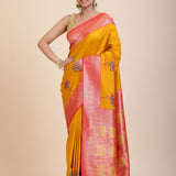 Yellow Soft Silk Saree With Red and Golden Border Full

