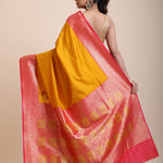 Yellow Soft Silk Saree With Red and Golden Border Back
