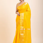 Yellow Soft Silk Saree with Golden Border - Anvi Couture