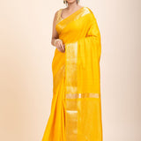 Yellow Soft Silk Saree with Golden Border - Anvi Couture