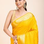 Yellow Soft Silk Saree with Golden Border - Anvi Couture