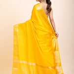 Yellow Soft Silk Saree with Golden Border - Anvi Couture