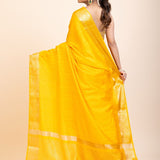 Yellow Soft Silk Saree with Golden Border - Anvi Couture