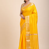 Yellow Soft Silk Saree with Golden Border full