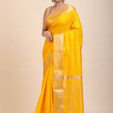 Yellow Soft Silk Saree with Golden Border front