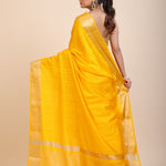 Yellow Soft Silk Saree with Golden Border back
