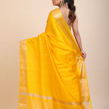 Yellow Soft Silk Saree with Golden Border back