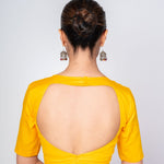Elegant Yellow Square Neck Organic Silk Blouse with Backless Design for Traditional Wear