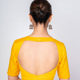 Elegant Yellow Square Neck Organic Silk Blouse with Backless Design for Traditional Wear