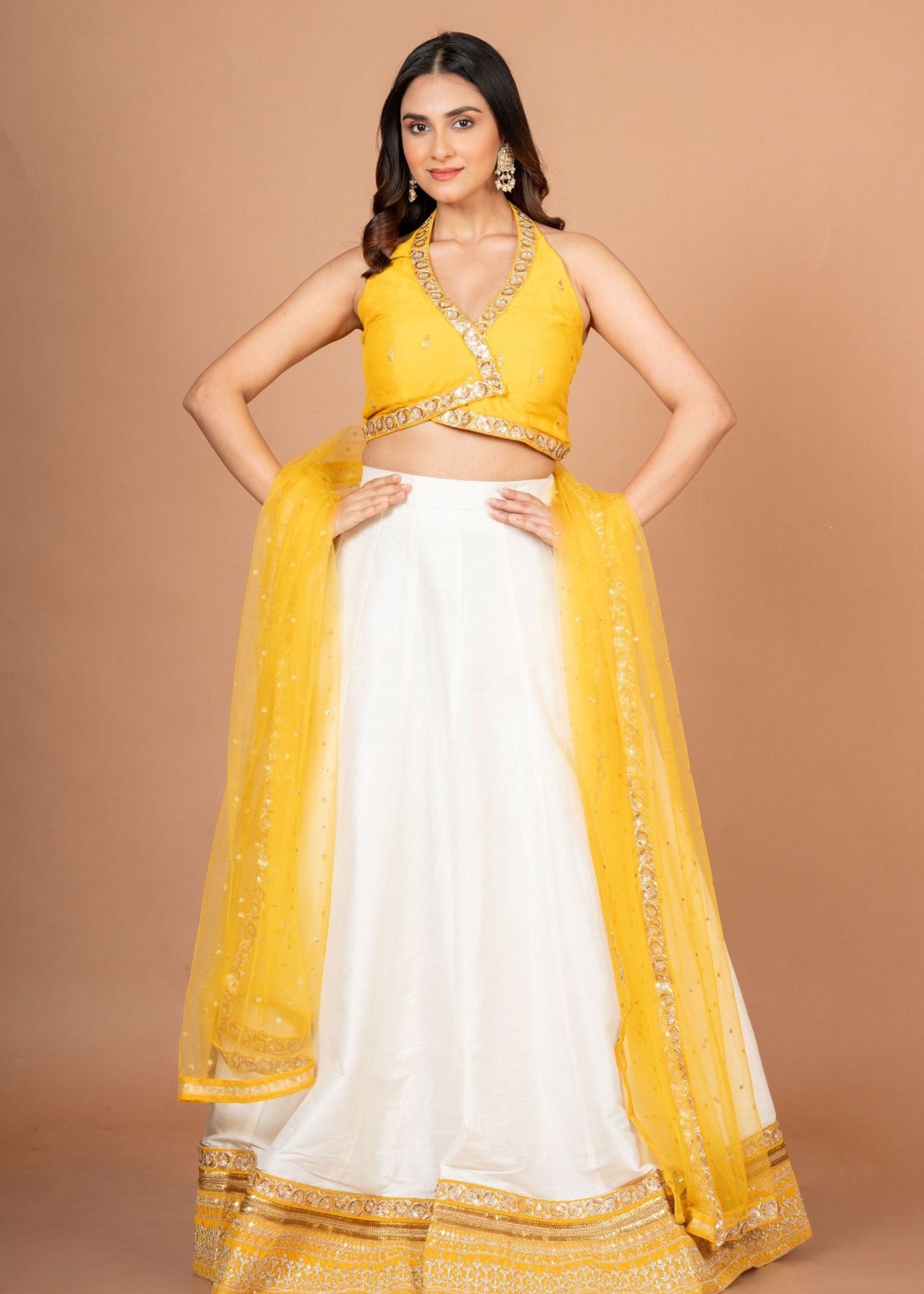 Yellow White Designer Lehenga Set - Anvi Couture