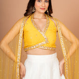 Yellow White Designer Lehenga Set Close Up