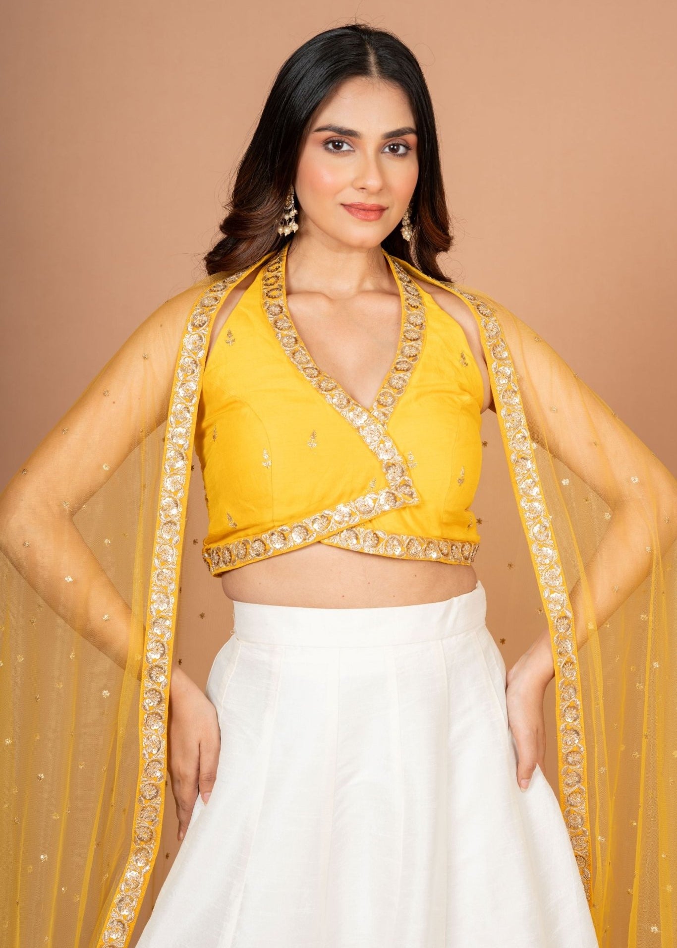 Yellow White Designer Lehenga Set - Anvi Couture