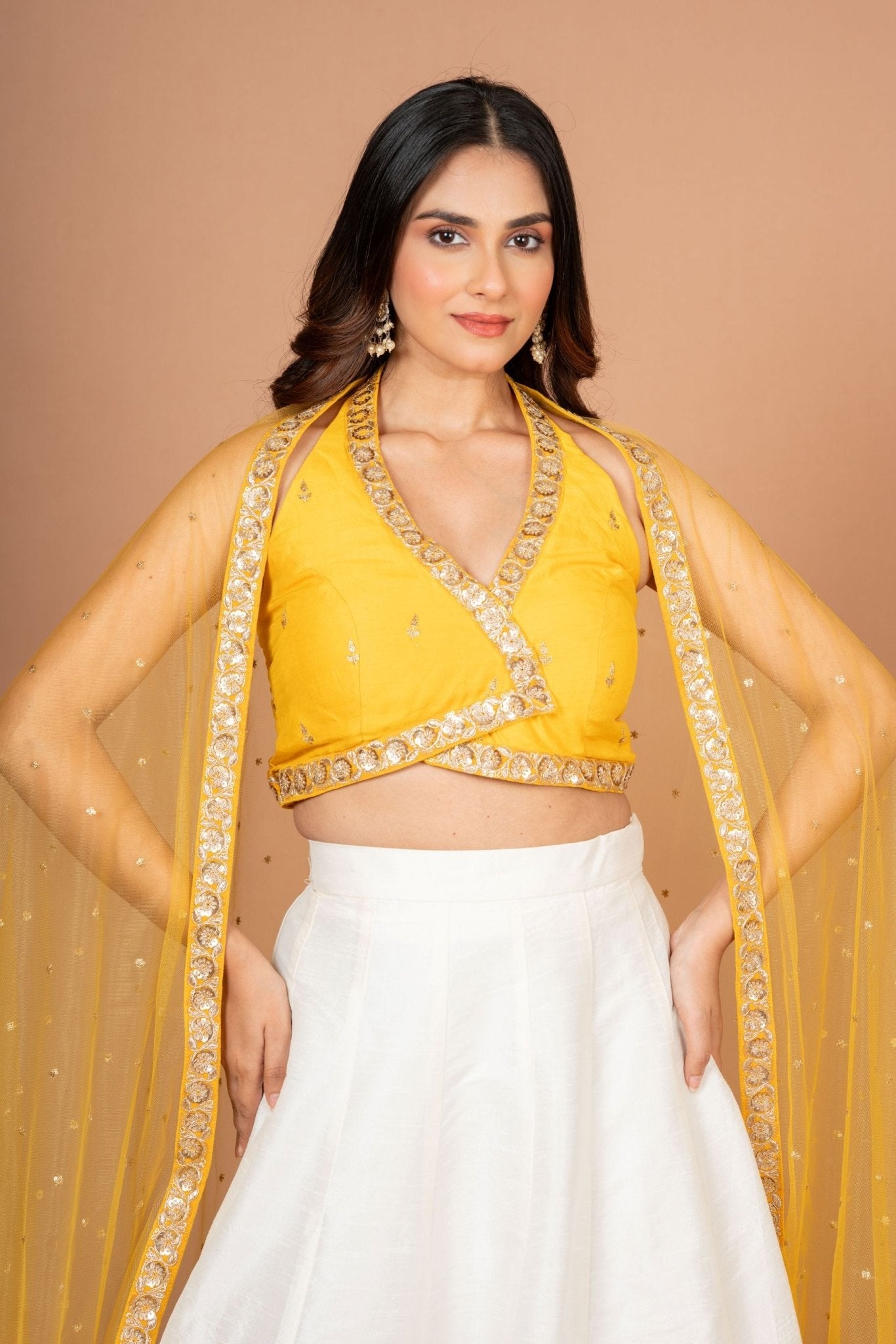 Yellow White Designer Lehenga Set - Anvi Couture