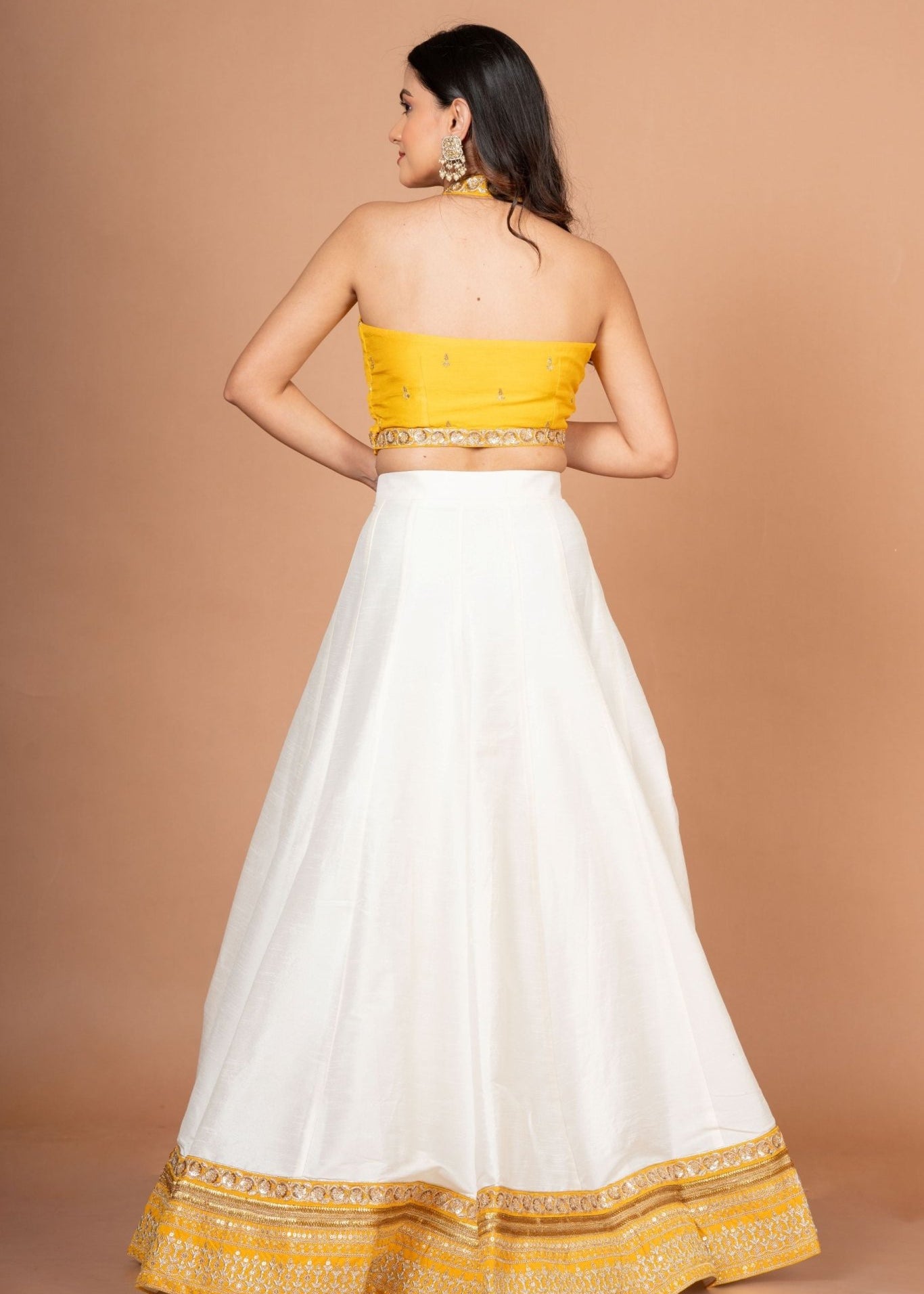 Yellow White Designer Lehenga Set - Anvi Couture