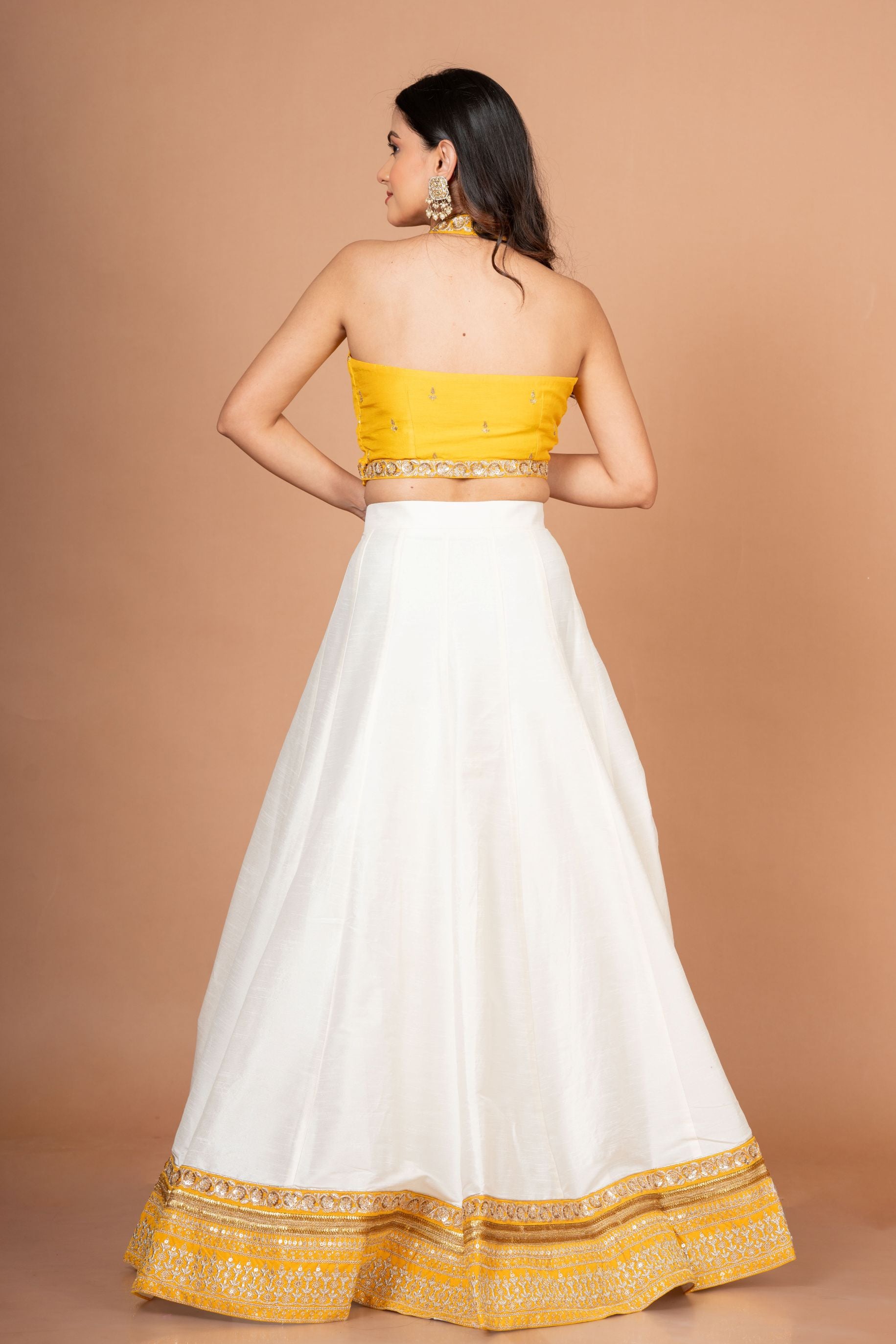 Yellow White Designer Lehenga Set Back