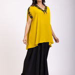 Yellow and Black Kaftan Dress With Embroidery Work Side