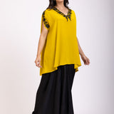 Yellow and Black Kaftan Dress With Embroidery Work Side