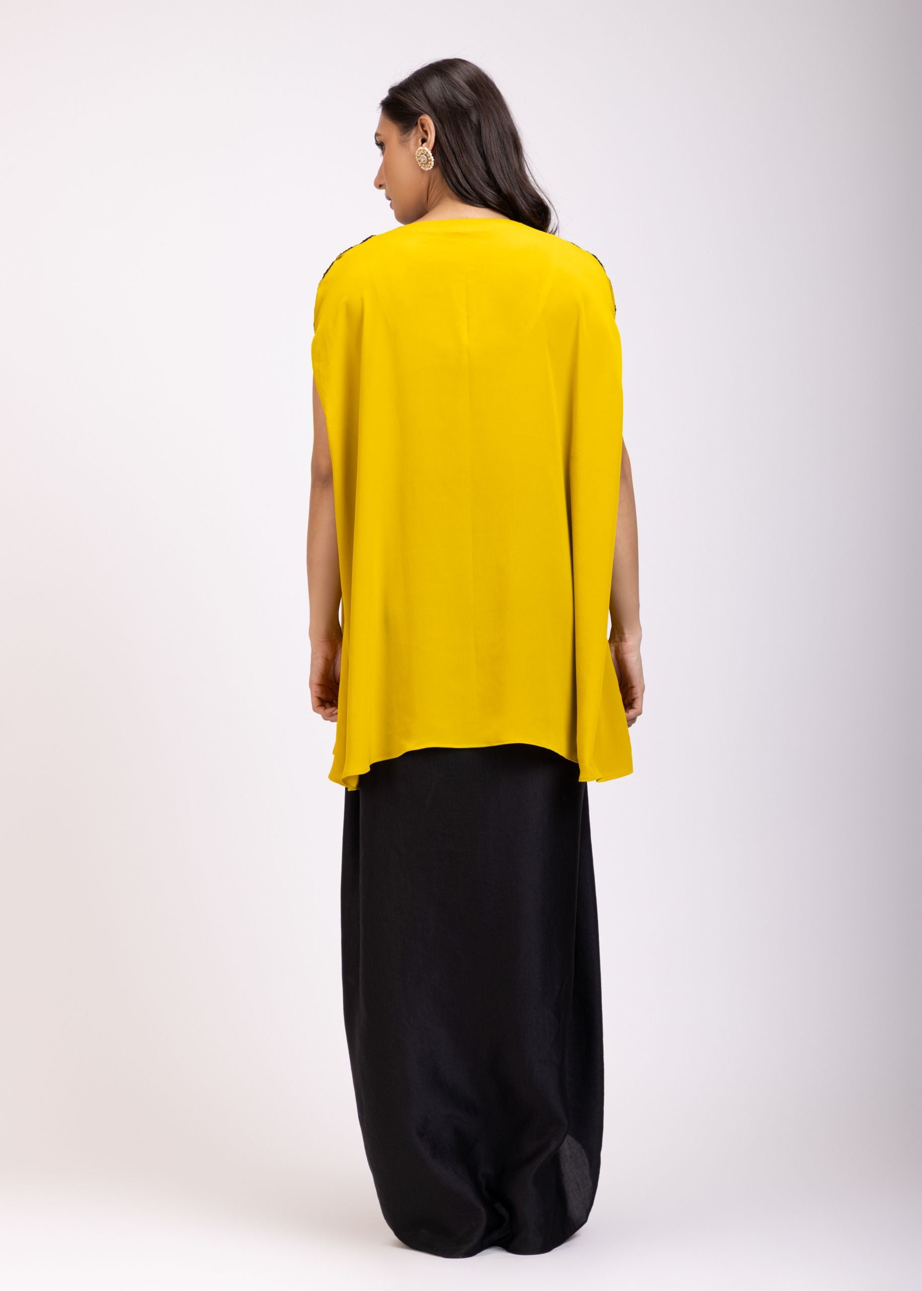 Yellow and Black Kaftan Dress With Embroidery Work Back