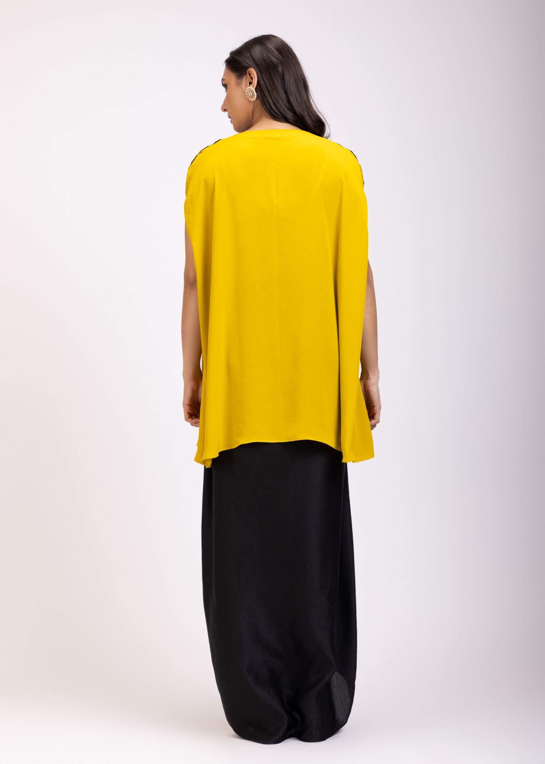 Yellow and Black Kaftan Dress With Embroidery Work Back
