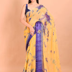 Yellow and Blue Georgette Shibori Saree with Gota Embroidery - Anvi Couture
