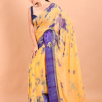 Yellow and Blue Georgette Shibori Saree with Gota Embroidery - Anvi Couture