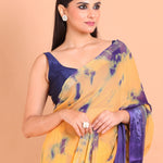 Yellow and Blue Georgette Shibori Saree with Gota Embroidery - Anvi Couture